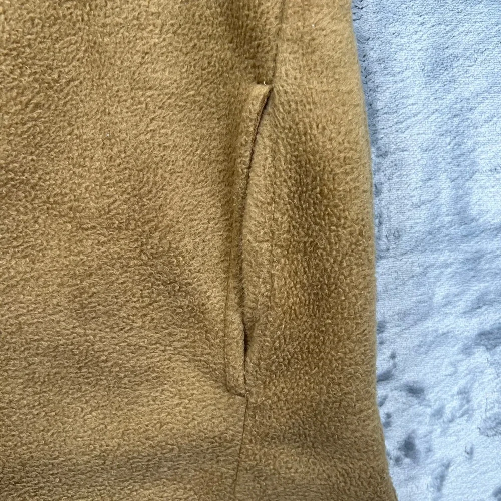J.Crew Fleece Pullover Men Large Tan Button Mock Neck Pocket Sweater 1276